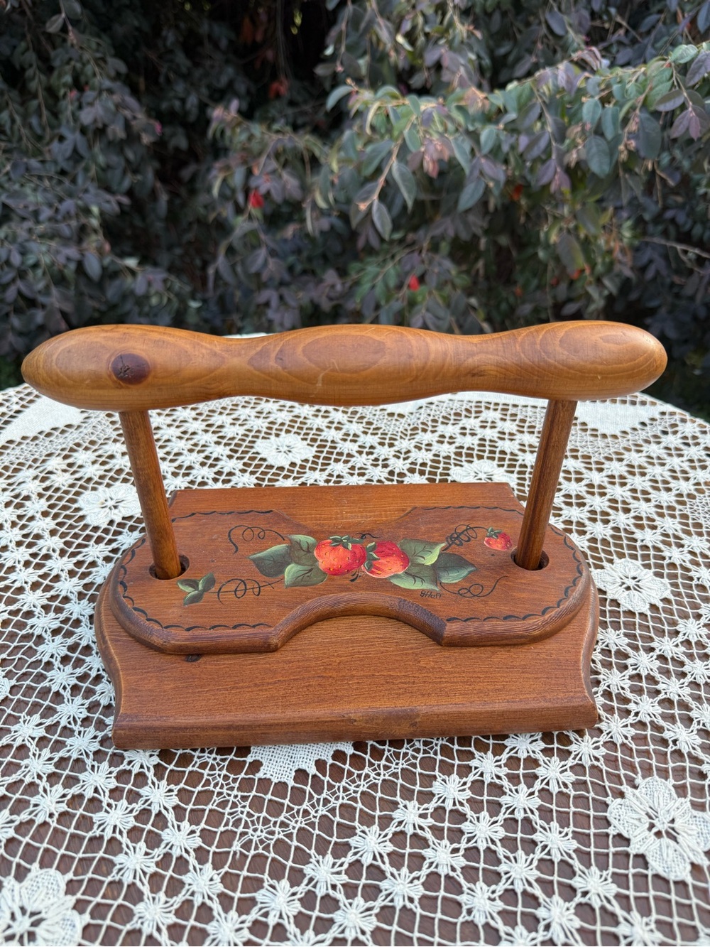 Vintage Hand-Painted Wooden Napkin Holder W Strawberries Hoff Crafts Cottagecore